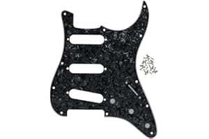 IKN 11 trous SSS Strat Guitar Pickguard Scratchplate pour Fender USA/Mexican Made Standard Stratocaster Modern Style, 4Ply Black Pearl, Vis de montage