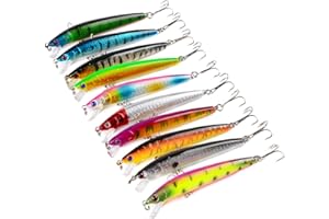 OriGlam 10pcs Minnow Fishing Lures Crankbaits, Fishing Hard Baits Swimbaits, Minnow Lures Topwater Lures Baits