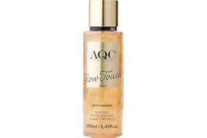 AQC Glow Touch Spray per il Corpo, Viso, Capelli Glitter, Bruma Corporale con Brillantini, Fragranza Viola/Rosa/Oro 250ml - Amami BEAUTY (Gold)