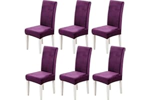 Xundefeng Soft Velvet Dining Chair Covers for Dining Room Set of 6 Pack Slipcovers Chairs Cover Stretch Slipcover, Purple