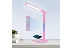 YAMYONE Lampa biurkowa LED z bezprzewodową ładowarką i portem USB, lampa stołowa 5 kolorów 5 jasności 2 lampki nocne, wyświetlacz LCD zegar budzik temperatura, lampka nocna do biura sypialni