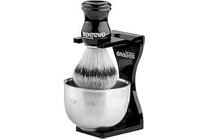 Anbbas Shaving Brush Synthetic Badger Hair with Stainless Steel Shaving Bowl,Black Acrylic Shaving Stand Holer for DE Razor Men Traditional Shave