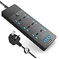 Necomi Universal Power Strips Extension Lead Outlets,All in one Wall Plug Adapter with 4 (3.1A) USB Hub & 6 Gang Smart Electrical Sockets,Surge Protection UK Plug Cable Cord for Home Office（5M/16.5FT）