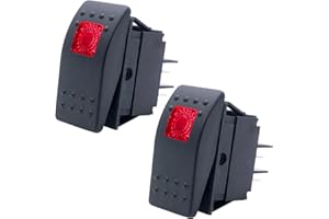 Taiss 2Pcs Boot Marine Beleuchteter Wippschalter 12V 20A 4Pin Ein/Aus mit roter LED Auto Offroad Druckknopf Kippschalter RK1-06N-R