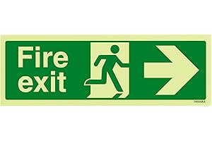 VSAFETY V Safety Glow In The Dark Fire Exit Arrow Right Sign - 300mm x 100mm - Rigid Plastic