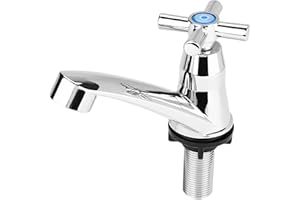 ZERODIS Moderne Single Kaltwasserhahn Waschbecken Zubehör Chrom finish Wasserhahn für Home Badezimmer Waschbecken Küche Becken 3 Griff Typ Optional(Kreuzgriff)