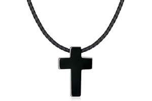 COAI Leather Cord Obsidian Stone Cross Pendant Necklace