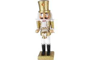OBC-KUNSTHANDWERK Nussknacker Holzfigur Trommler Gold / 25 cm/Deko Figur Nussknacker Holz/handbemalt im Kunsthandwerks-Stil/weihnachtlich dekorieren