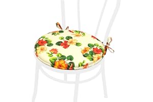 EMMEVI Cojín para Silla Redondo con Flores, Verde y Amarillo, Suave, con Lazos Universal Lavable DALIA52S