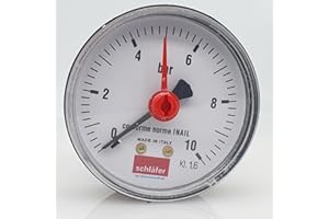 Schläfer 0930167 | Manomètre hydraulique pour pression d'eau, raccord arrière axial de 1/4" et échelle de mesure 0-10 bar, diamètre 63 mm, idéal pour les systèmes thermiques d'air et d'eau