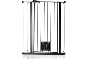 Bettacare Cancelletto per Animali con Gattaiola Bloccabile, 81.4cm - 89cm, Nero, Altezza di 104cm, Barriera di Sicurezza Extra Alta per Cani con Gattaiola