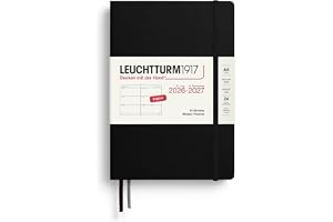 LEUCHTTURM1917 veckodagbok 2027 Medium (A5), inbunden, svart | 18 månader, engelsk upplaga, 208 sidor, 2 bokmärken, expanderb