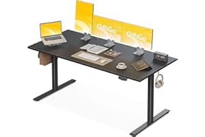 OffiGo Biurko z Regulacją Wysokości, Biurko Elektryczne 180 cm, Ergonomiczne Biurko z Funkcją Pamięci, Biurko Gamingowe z Regulacją Wysokości, Nowoczesne Biurko Komputerowe do Domu i Biura, Czarne