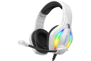 Krysenix PG1 Auriculares Gaming para PS4, PS5, PC, Nintendo Switch, Xbox, Cascos con Micrófono, Cascos Gaming Cancelación de Ruido, Auriculares con Conector de 3.5 mm y luz RGB, Blanco