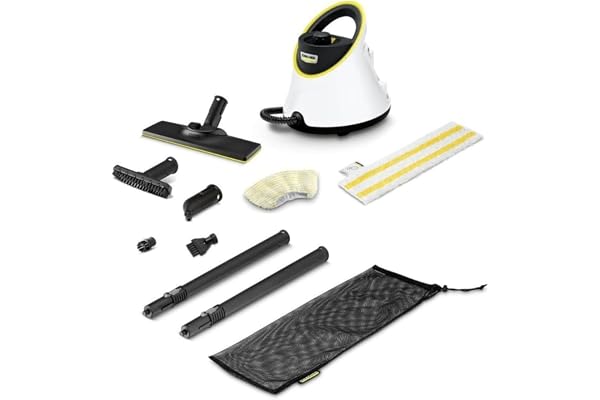 Kärcher Nettoyeur Vapeur SC 2 Deluxe, Surface : 75m², Réservoir : 1 l, Pression Vapeur : 3,2 bar, Temps Préchauffage : 6,5 min, Puissance : 1 500 W, Set de Nettoyage de Sol EasyFix & 3 buses