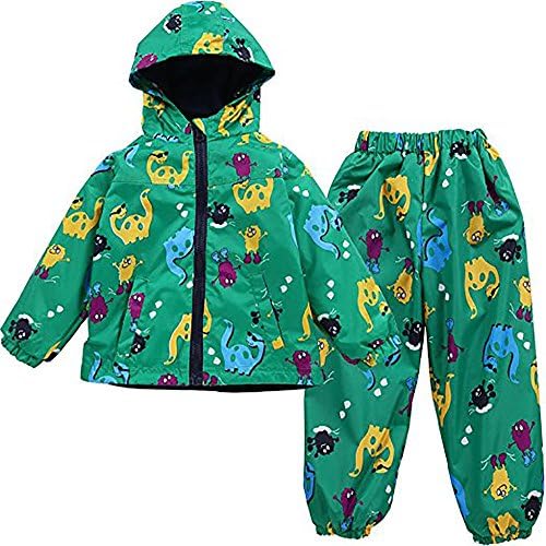 Boys Raincoat Jacket Dinosaur Coat Waterproof Hooded +Pants Suit for Baby (3T(For Age 2-3Y))
