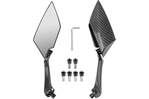 Riloer Retroviseur moto, Lot de 2 rétroviseurs universels pour moto, 8 / 10mm en fibre de carbone noir moto aile rétroviseur latéral Rétroviseurs de scooter 1 Paire