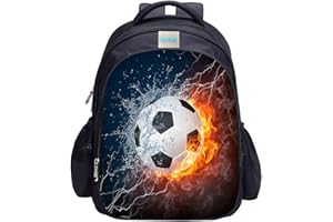 MATMO Mochila de fútbol para niños con estampado de fútbol, mochila escolar