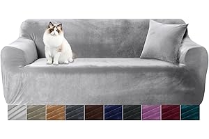 Yeahmart Thick Sofa Covers 1/2/3 Seater Pure Color Sofa Protector Velvet Easy Fit Elastic Fabric Stretch Couch Slipcover (Silver Grey, 1 Seater 90-140cm)