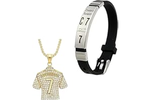 WANTUSHUI Cr7, set di collane da calcio, da ragazzo, per ragazzi, un pacchetto di accessori sportivi composto da robusto cinturino in pelle, collana abbinata con ciondolo a maglia, regalo per gli appassionati