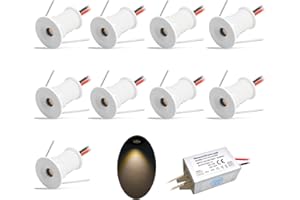 kpslucerna Lot de 9 petits phares, à LED, encastrés, 12 V 1 W, pour cuisine, escalier, armoire, couloir, éclairage, à monter soi-même, blanc chaud et froid (Blanc/Blanc Chaud, 120°)