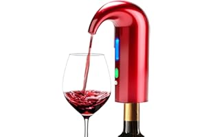 NK Decantador de Vino Eléctrico, Aireador de Vino Automático y Portátil, Recargable por USB, Incluye Tubo de silicona y Bolsa de Tela, Filtro y Botón ON/OFF, Batería 1500 mAh - Color Rojo