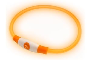 PetSol LED-Hundehalsband in Orange – wiederaufladbares USB-Sicherheitshalsband mit blinkendem Licht für Hunde, Katzen und Welpen – Größe S, M und L – modisches, im Dunkeln leuchtendes Design
