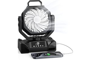 OUWANCH ilatore da campeggio a batteria da 20000 mAh con telecomando, ventilatore da tavolo portatile con luce LED, ventilatore oscillante a 5 velocità, modalità notturna e timer, per tende, emergenze