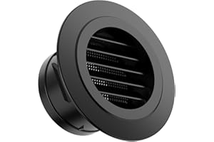 Hon&Guan 100mm Round Louvred Air Vents for Wall, 4 Inch Ceiling Vent Cover Grille with Flyscreen Mesh for Shed, Duct, Tumble Dryer, Extractor - Black