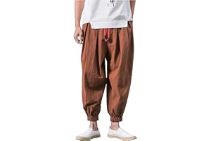 Herr bomull linnebyxor | Baggy Casual Haremsbyxor | Elastisk midja dragsko breda ben byxor | lös passform hippie yogabyxor