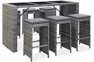 vidaXL Gartenbar Set 7-TLG. mit Auflagen Theke Bar Tresen Gartentheke Bartisch Stehtisch Barhocker Barstuhl Gartenmöbel Poly Rattan Grau