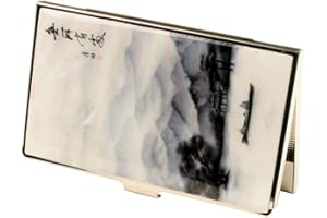 Antique Alive Mother of Pearl Design RFID Blocking Protection Business Card Case Credit Card Holder Case Metal Stainless Steel Engraved Slim Purse Pocket Cash Money Wallet