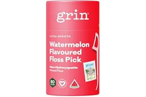 Grin Ultra Clean Adult Tooth Floss Picks – Fruity Dental Floss Sticks with Watermelon Flavour - Gentle on Tight Teeth - Convenient Handles for Daily Oral Care - 80pk Canister