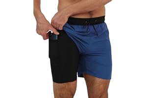 Arcweg Kąpielówki dla mężczyzn z kompresyjną wyściółką, 2 w 1, oddychające, elastyczne, treningowe, regulowane ściągacze z kieszeniami na zamek błyskawiczny