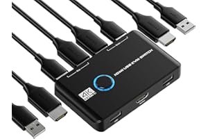 Jancane KVM Switch, 4K 60Hz HDMI KVM Switch 2PC 1 Monitor, 2 Port Box USB HDMI Switches für 2 Computer teilen Tastatur, Maus, Drucker und einen HD-Monitor