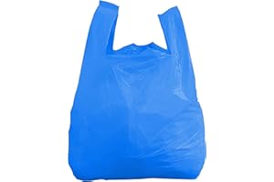 Pharos Industrial Blue Plastic Carrier Bags Large Heavy Duty Vest Carrier Bags - Eco Friendly Recycled Strong Blue Plastic Bags (200, 12” x 18” x 24”)