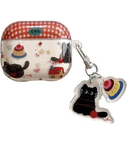 Custodia Per AirPods Pro 3 (2025) - Cover Con Motivo Gatto Nero Kawaii E Ciondolo, Protettiva TPU