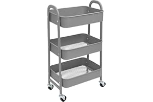 YUKOOL Aufbewahrungswagen 3-stufig aus Metall mit Rädern, Grau