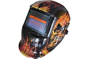 Welding Helmet - MASO Auto Darkening Solar Powered with Viewing Window Washable & Adjustable Head Strap + Solar Cell Powered Blue Sticker (Red)