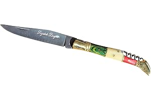 LAGUIOLE BOUGNE Coltello da Caccia + cavatappi Laguiole, Manico in Legno Tricolore Italiano (cod 2115)