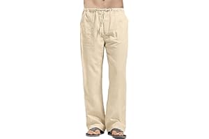 YAOHUOLE Herren-Hosen Leinenhose Herren Lang Sommerhose Herren mit Taschen Elastischer Bund