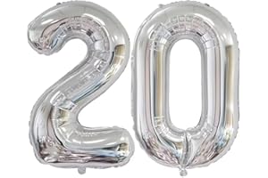 Elizakumi Silber Nummer 20 Ballon Luftballon Zahl 20th Ballon Zahl Für Fraue Jungen Männer Mädchen, Geburtstag Helium FolienBallon Zahlenballon 20 Silber / 40 Zoll