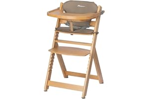 Bebeconfort Timba + Cojín, Trona de Bebé Evolutiva, 6 Meses-99 Años, hasta 110 kg, Bandeja Extraíble, Asiento/Reposapiés Regulables, Arnés Seguridad, Compatible con Timba Baby, Madera Natural + Beige