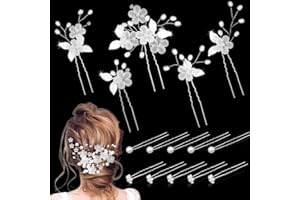 AUGESAK 15 Pcs Accessoire Cheveux Mariage, Fleur Cheveux Mariage,Epingle a Cheveux Set de Mariage,Épingle à Cheveux de Mariée avec Strass et Perles, Bijoux Cheveux pour Demoiselle D'honneur