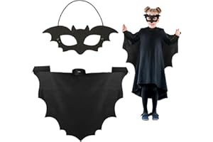 Landifor 2pz Costume da Pipistrello per Bambini Mantello da Pipistrello Bambini Costume da Pipistrello Vampiro-Maschera Mantella-per Halloween Carnevale Travestimento Cosplay Festa Regalo