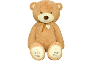 TEDBI Grand Ours en Peluche 160cm | Beige | Geant Nounours gigantesque Ours en Peluche Jouet Coeur Cadeau d'anniversaire Cadeau XXL Ours en Peluche avec Broderie Je t'aime