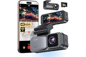 LONVGRT Osmo Dashcam Pro 4K Wireless Car Dashcam Anteriore E Posteriore, 5.8GHZ Wifi, GPS, Scheda Da 64GB Gratuita, Dash Cam Con Monitor Di Parcheggio, Obiettivo Grandangolare Da 170°