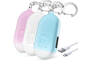 KIMFLY Safesound Personal Alarm, Rechargeable Self Defense Security Alarm Keychain 130dB Loud Protection Siren Rope Alarm Keyring with Flashlight for Women Elderly Walker Runner Dog 3 Pack
