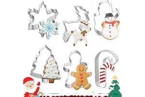 Formine Biscotti Natale Set di 6, FUKPO Stampi Biscotti in Acciaio Inox Forme Biscotti, Stampini per Biscotti, Fiocco di Neve, Omino Pan di Zenzero, Albero di Natale, Pupazzo di Neve, Renna