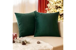 EMEMA Samt Kissenbezug Weihnachten Kissenhülle Dekorative Dekokissen Sofakissen Lendenkissen Wurfkissenbezug mit Verstecktem Reißverschluss Sofa Schlafzimmer 2er Set 40x40 cm Dunkelgrün